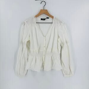 Vintage New York Design Co Boho Peasant Blouse 100% Cotton Lace Trim Top Size L